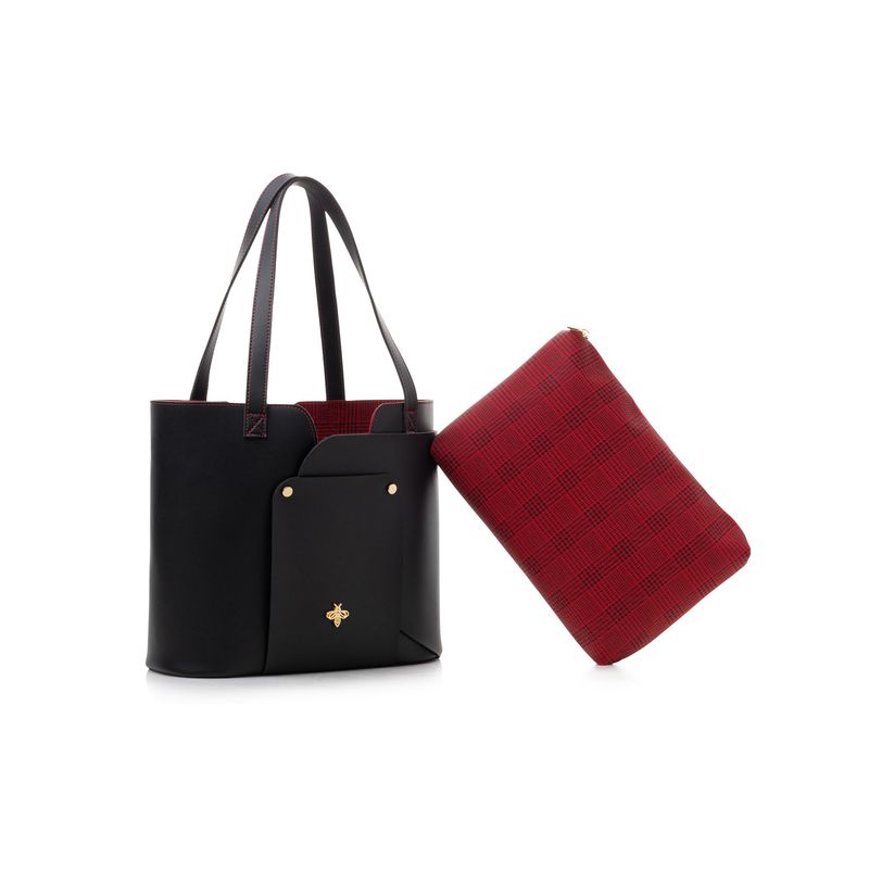 Fashion, accesorii si bijuterii - Femei - Accesorii femei - Genti si rucsacuri femei - Geanta tote, Lucky Bees, piele polivinilica, negru, 30x12x26 cm - Infinity.ro