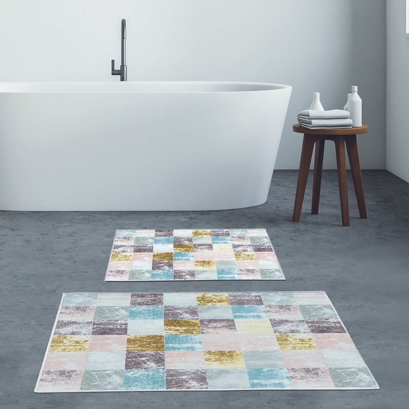 Casa si Gradina - Textile si covoare - Covoare - Covorase baie - Set covorase de baie, L'essentiel Maison, multicolor, 50x60 cm si 60x100 cm, 100% poliester, antiderapant, antibacterian, 299ANR1554 - Infinity.ro