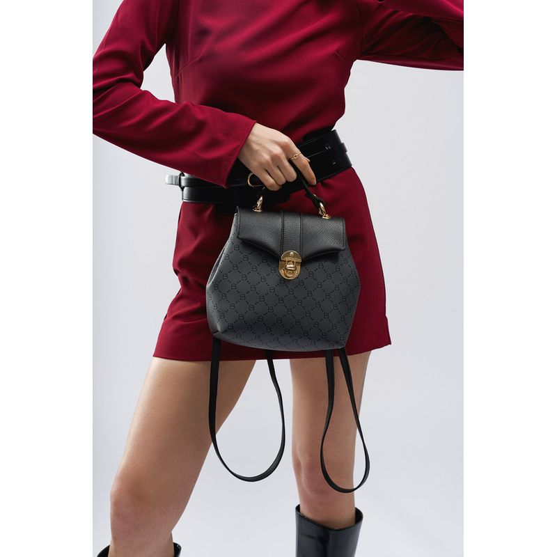 Fashion, accesorii si bijuterii - Femei - Accesorii femei - Genti si rucsacuri femei - Rucsac, Lucky Bees, dama, negru şi gri, 20x10x23 cm, piele polivinilica - Infinity.ro