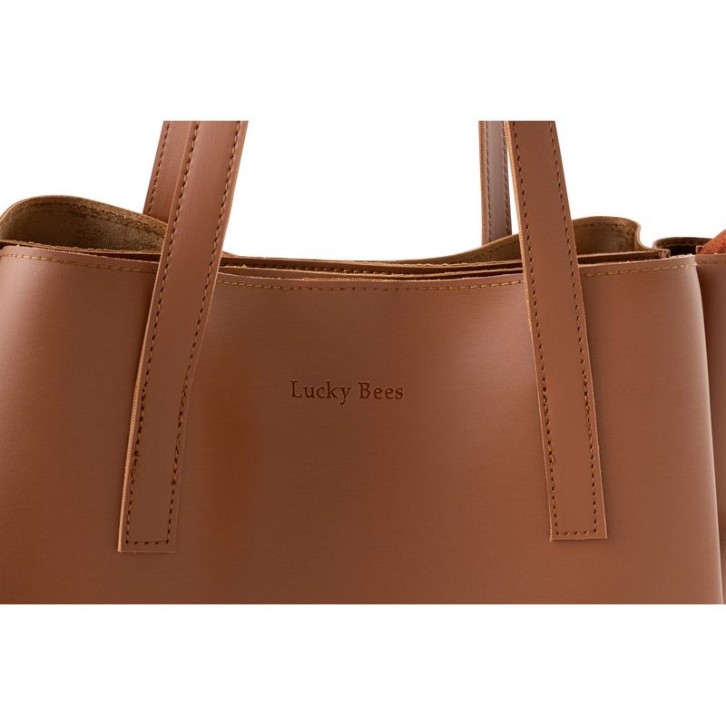 Fashion, accesorii si bijuterii - Femei - Accesorii femei - Genti si rucsacuri femei - Geanta tote, Lucky Bees, piele polivinilica, maro deschis, 32x13x27 cm - Infinity.ro