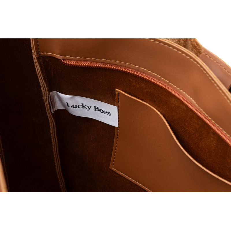 Fashion, accesorii si bijuterii - Femei - Accesorii femei - Genti si rucsacuri femei - Geanta tote, Lucky Bees, piele polivinilica, maro deschis, 32x13x27 cm - Infinity.ro