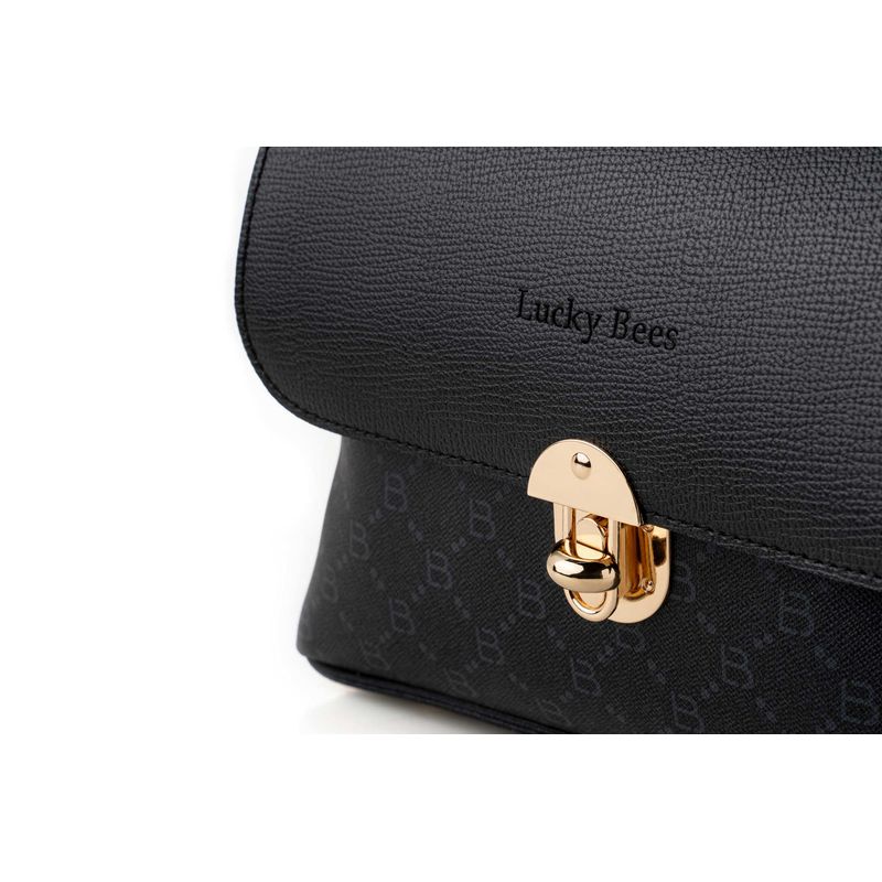 Fashion, accesorii si bijuterii - Femei - Accesorii femei - Genti si rucsacuri femei - Geanta crossbody, Lucky Bees, piele polivinilica, negru si albastru, 25x9x17 cm - Infinity.ro