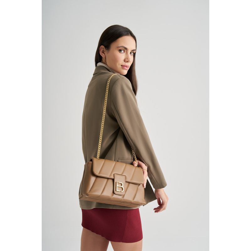 Fashion, accesorii si bijuterii - Femei - Accesorii femei - Genti si rucsacuri femei - Geanta de umar, Lucky Bees, piele sintetica, camel, 31x10x19 cm - Infinity.ro