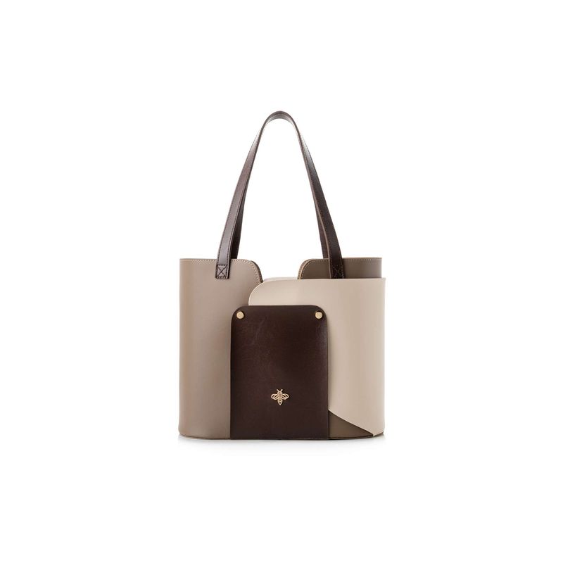 Fashion, accesorii si bijuterii - Femei - Accesorii femei - Genti si rucsacuri femei - Geanta tote, Lucky Bees, piele polivinilica, mink si crem, 30x12x26 cm - Infinity.ro