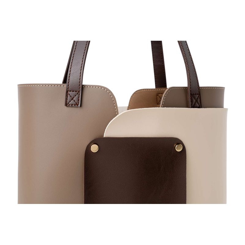 Fashion, accesorii si bijuterii - Femei - Accesorii femei - Genti si rucsacuri femei - Geanta tote, Lucky Bees, piele polivinilica, mink si crem, 30x12x26 cm - Infinity.ro