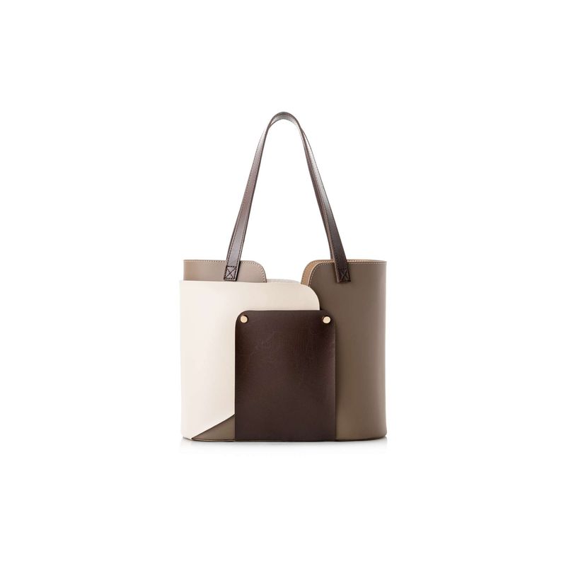 Fashion, accesorii si bijuterii - Femei - Accesorii femei - Genti si rucsacuri femei - Geanta tote, Lucky Bees, piele polivinilica, mink si crem, 30x12x26 cm - Infinity.ro