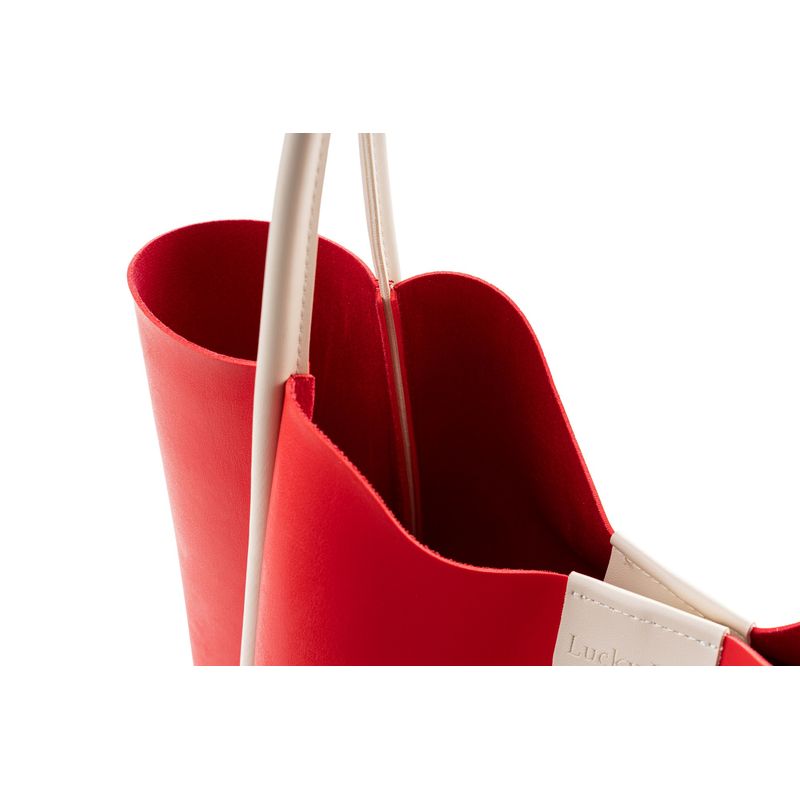 Fashion, accesorii si bijuterii - Femei - Accesorii femei - Genti si rucsacuri femei - Geanta tote, Lucky Bees, piele polivinilica, rosu crem, 30x9x29 cm - Infinity.ro