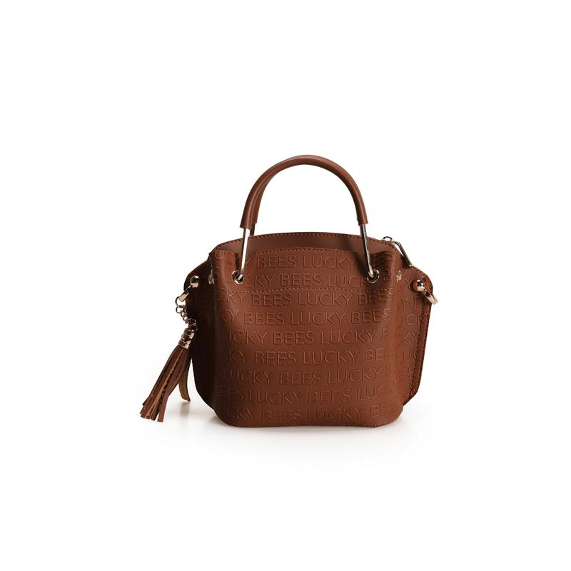 Fashion, accesorii si bijuterii - Femei - Accesorii femei - Genti si rucsacuri femei - Geanta crossbody, Lucky Bees, piele polivinilica, cafeniu, 20x11x21 cm - Infinity.ro