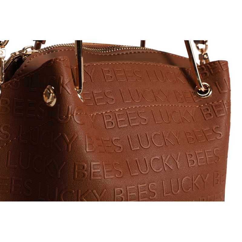 Fashion, accesorii si bijuterii - Femei - Accesorii femei - Genti si rucsacuri femei - Geanta crossbody, Lucky Bees, piele polivinilica, cafeniu, 20x11x21 cm - Infinity.ro