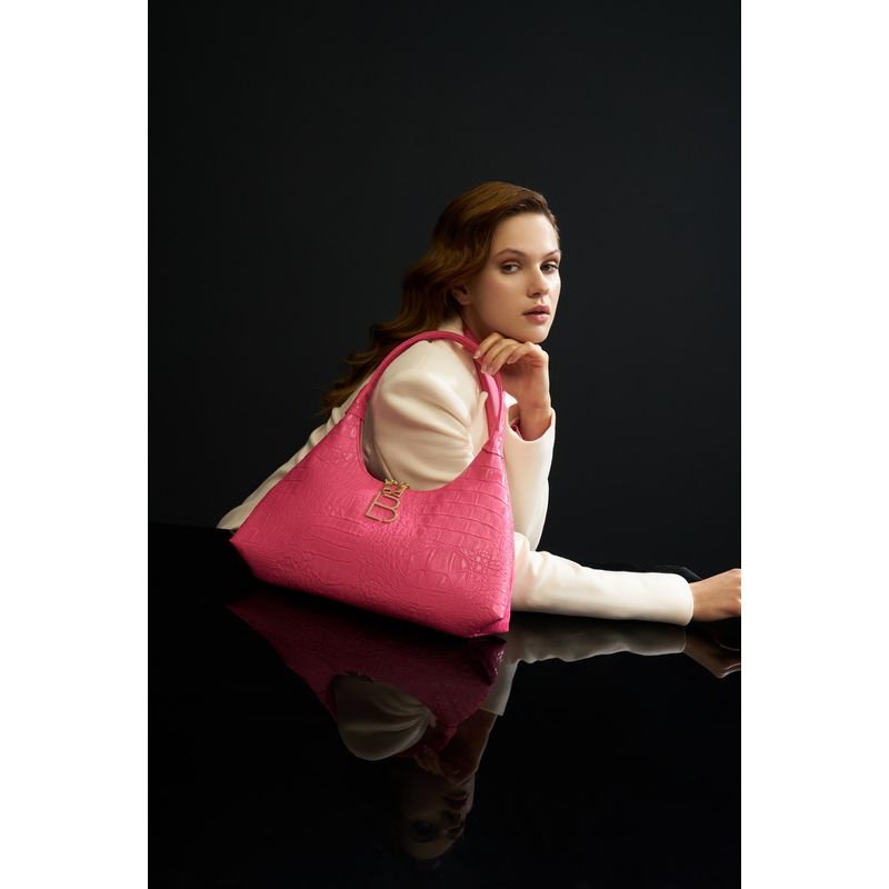 Fashion, accesorii si bijuterii - Femei - Accesorii femei - Genti si rucsacuri femei - Geanta de umar, Lucky Bees, dama, fucsia, 37x6x20 cm, piele ecologica - Infinity.ro