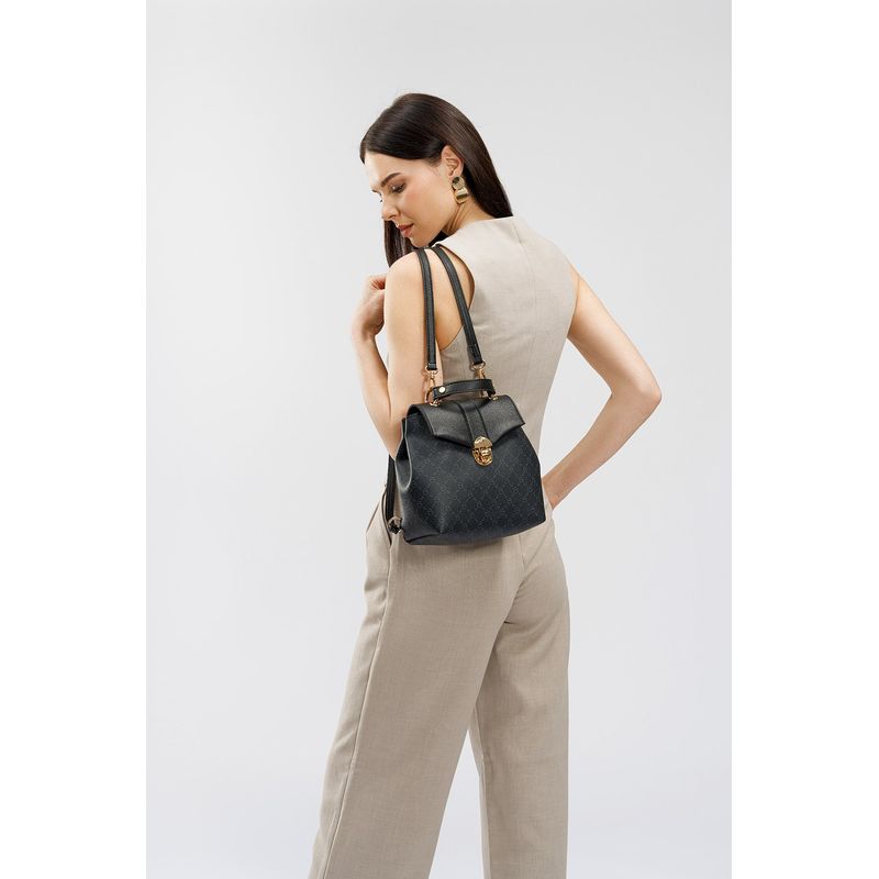 Fashion, accesorii si bijuterii - Femei - Accesorii femei - Genti si rucsacuri femei - Rucsac, Lucky Bees, piele ecologica, negru, 20x10x23 cm, 671LKB1710 - Infinity.ro