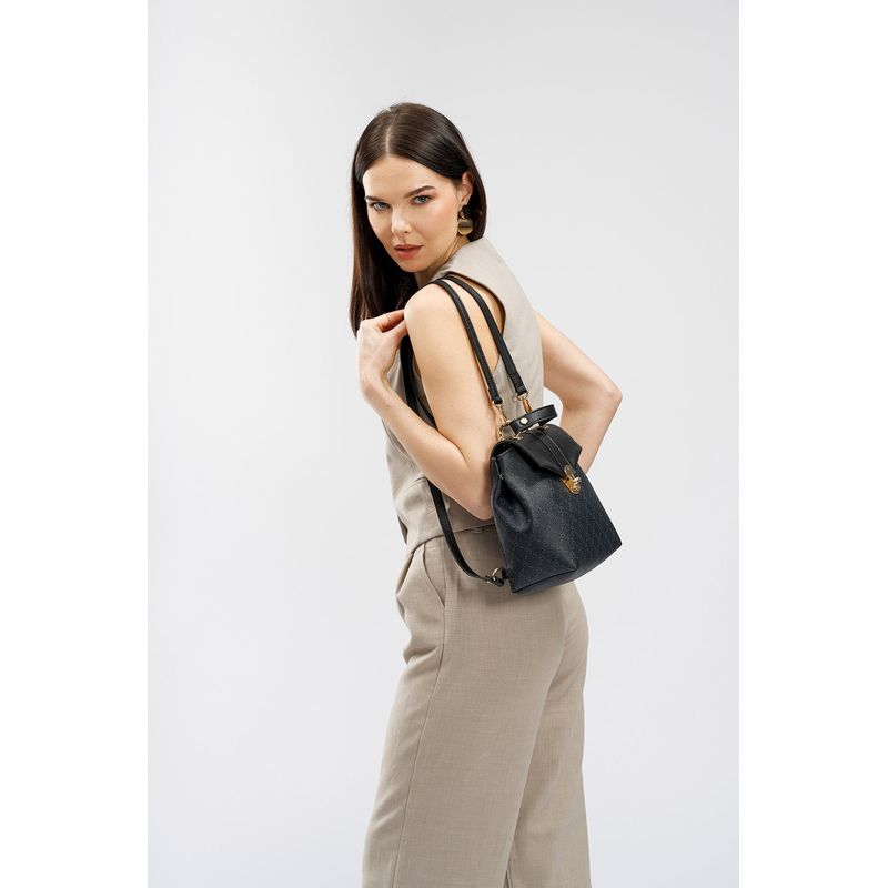 Fashion, accesorii si bijuterii - Femei - Accesorii femei - Genti si rucsacuri femei - Rucsac, Lucky Bees, piele ecologica, negru, 20x10x23 cm, 671LKB1710 - Infinity.ro