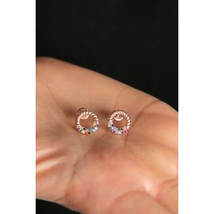 Cercei stud, Heliophilia, femei, argint 925, rose gold, diametru 9.6 mm, antialergic