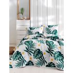 Casa si Gradina - Textile si covoare - Lenjerii de pat - Seturi de lenjerie - Set cuvertura de pat dublu, L'essentiel Maison, alb verde galben, 200x220 cm, 65% bumbac 35% poliester, lavabil la masina - Infinity.ro