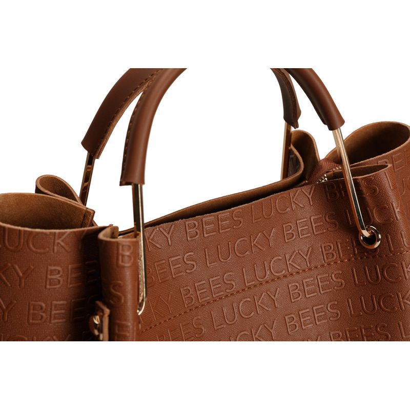 Fashion, accesorii si bijuterii - Femei - Accesorii femei - Genti si rucsacuri femei - Geanta de umar, Lucky Bees, piele sintetica, cafeniu, 36x12x33 cm - Infinity.ro