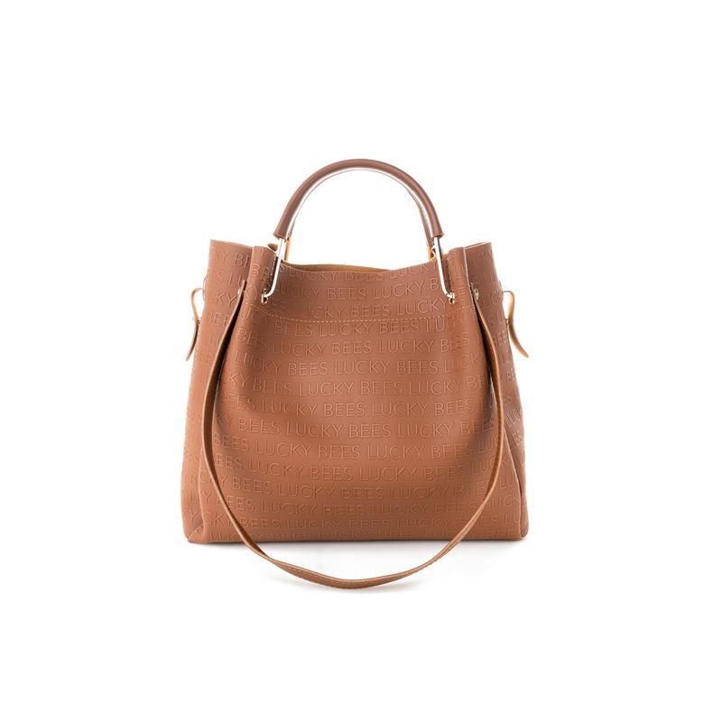 Fashion, accesorii si bijuterii - Femei - Accesorii femei - Genti si rucsacuri femei - Geanta de umar, Lucky Bees, piele sintetica, cafeniu, 36x12x33 cm - Infinity.ro