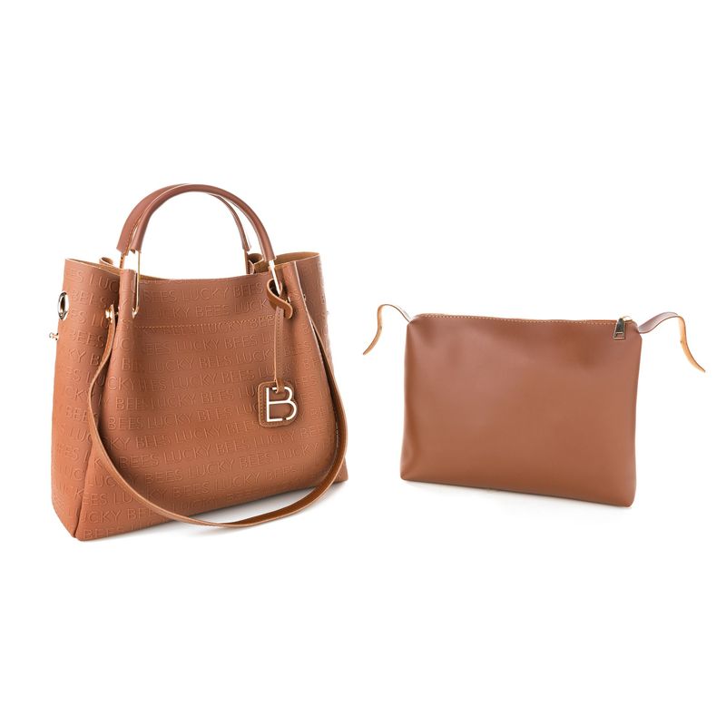 Fashion, accesorii si bijuterii - Femei - Accesorii femei - Genti si rucsacuri femei - Geanta de umar, Lucky Bees, piele sintetica, cafeniu, 36x12x33 cm - Infinity.ro