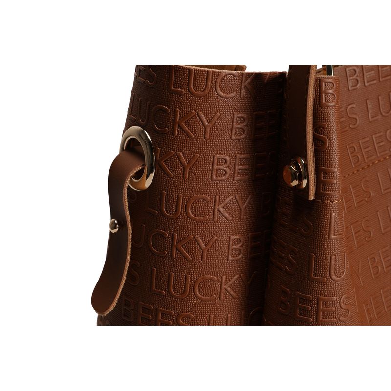 Fashion, accesorii si bijuterii - Femei - Accesorii femei - Genti si rucsacuri femei - Geanta de umar, Lucky Bees, piele sintetica, cafeniu, 36x12x33 cm - Infinity.ro