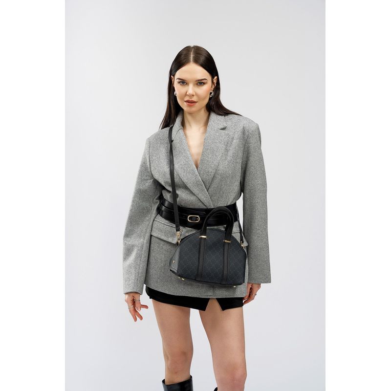 Fashion, accesorii si bijuterii - Femei - Accesorii femei - Genti si rucsacuri femei - Geanta de mana, Lucky Bees, piele polivinilica, negru si gri, 27x10x20 cm - Infinity.ro