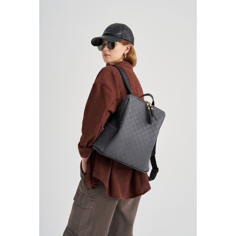 Fashion, accesorii si bijuterii - Femei - Accesorii femei - Genti si rucsacuri femei - Rucsac, Lucky Bees, dama, gri si negru, 34x13x35 cm, piele sintetica - Infinity.ro