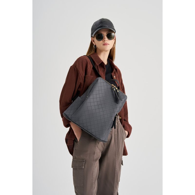 Fashion, accesorii si bijuterii - Femei - Accesorii femei - Genti si rucsacuri femei - Rucsac, Lucky Bees, dama, gri si negru, 34x13x35 cm, piele sintetica - Infinity.ro