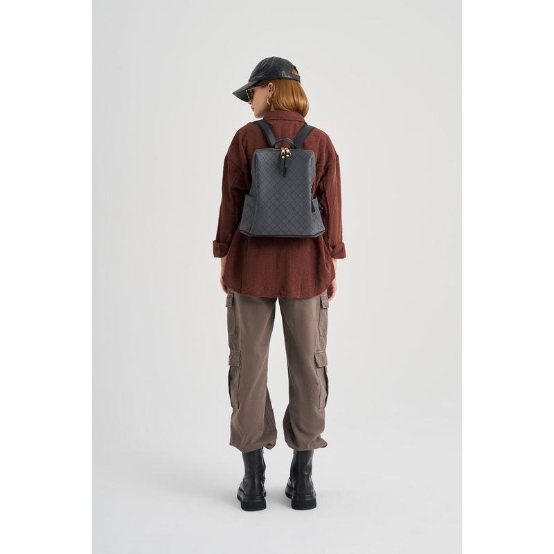 Fashion, accesorii si bijuterii - Femei - Accesorii femei - Genti si rucsacuri femei - Rucsac, Lucky Bees, dama, gri si negru, 34x13x35 cm, piele sintetica - Infinity.ro