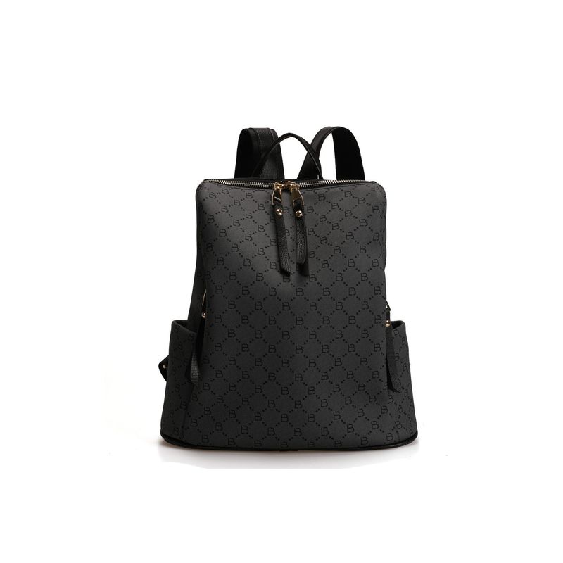 Fashion, accesorii si bijuterii - Femei - Accesorii femei - Genti si rucsacuri femei - Rucsac, Lucky Bees, dama, gri si negru, 34x13x35 cm, piele sintetica - Infinity.ro