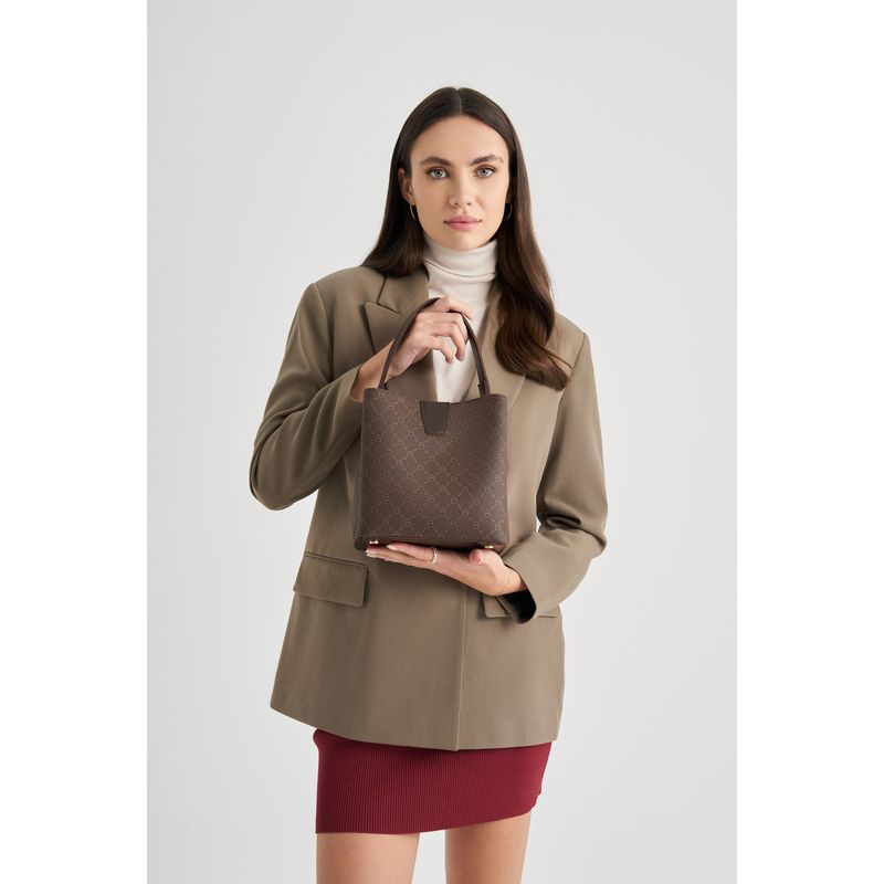 Fashion, accesorii si bijuterii - Femei - Accesorii femei - Genti si rucsacuri femei - Geanta tip bucket, Lucky Bees, dama, maro, 21x14x21 cm, piele sintetica - Infinity.ro