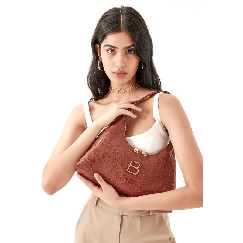 Fashion, accesorii si bijuterii - Femei - Accesorii femei - Genti si rucsacuri femei - Geanta de umar, Lucky Bees, piele ecologica, cafeniu, 37x6x20 cm - Infinity.ro