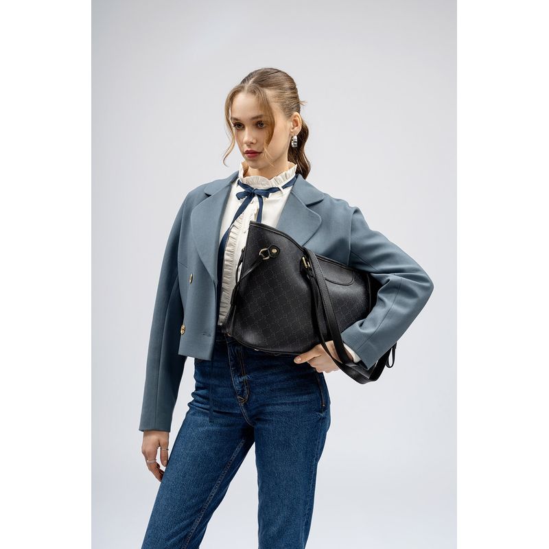 Fashion, accesorii si bijuterii - Femei - Accesorii femei - Genti si rucsacuri femei - Geanta tote, Lucky Bees, dama, negru gri, 37x15x28 cm, piele sintetica - Infinity.ro