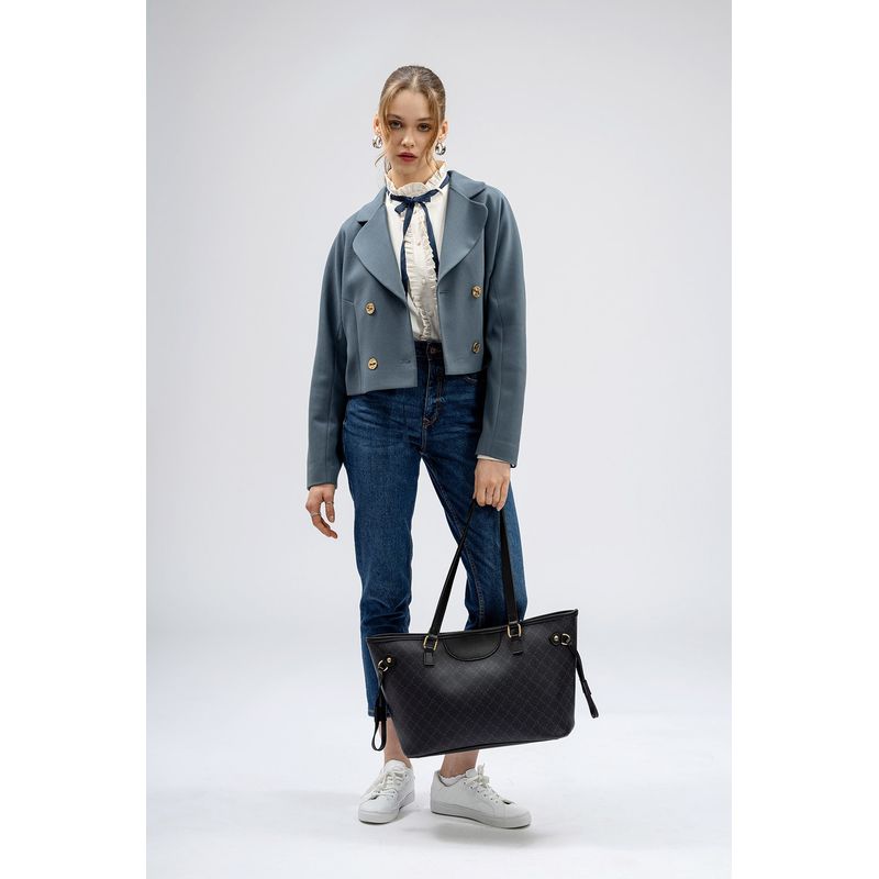 Fashion, accesorii si bijuterii - Femei - Accesorii femei - Genti si rucsacuri femei - Geanta tote, Lucky Bees, dama, negru gri, 37x15x28 cm, piele sintetica - Infinity.ro