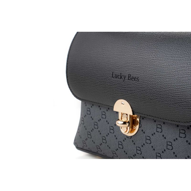 Fashion, accesorii si bijuterii - Femei - Accesorii femei - Genti si rucsacuri femei - Geanta crossbody, Lucky Bees, dama, negru si gri, 25x9x17 cm, piele polivinilica - Infinity.ro
