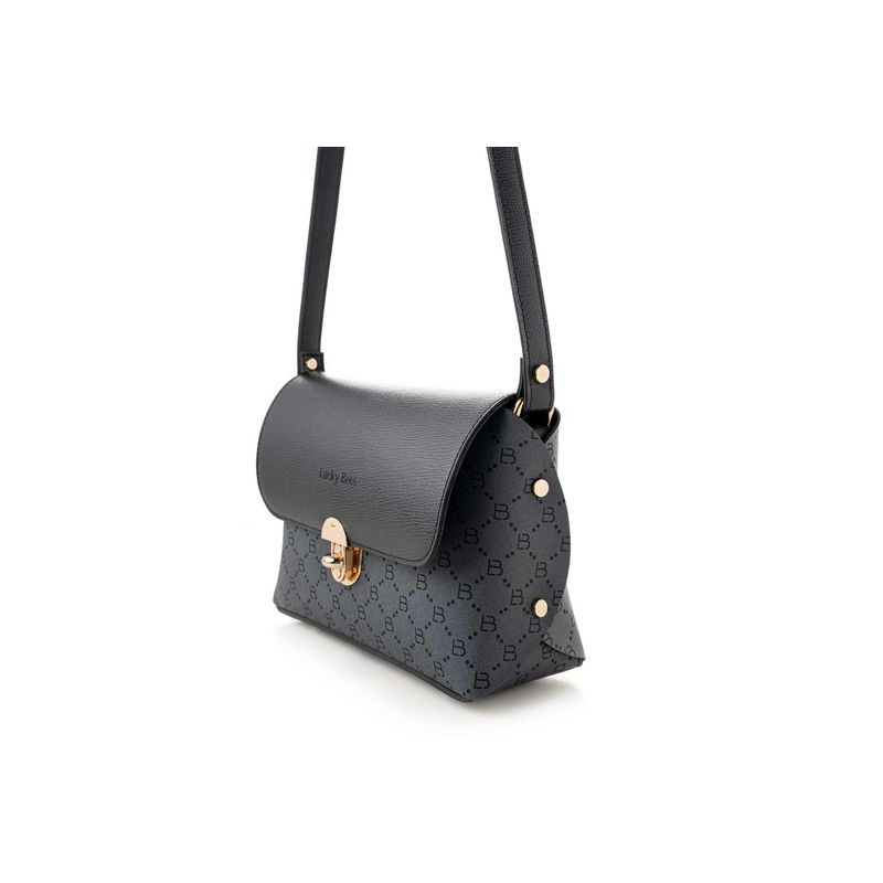 Fashion, accesorii si bijuterii - Femei - Accesorii femei - Genti si rucsacuri femei - Geanta crossbody, Lucky Bees, dama, negru si gri, 25x9x17 cm, piele polivinilica - Infinity.ro