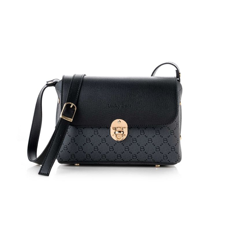 Fashion, accesorii si bijuterii - Femei - Accesorii femei - Genti si rucsacuri femei - Geanta crossbody, Lucky Bees, dama, negru si gri, 25x9x17 cm, piele polivinilica - Infinity.ro