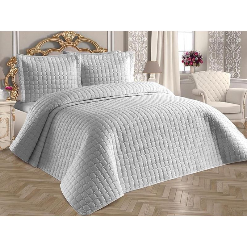 Casa si Gradina - Textile si covoare - Pături și cuverturi - Cuverturi - Set cuvertura pat dublu, L'essentiel Maison, gri, 250x260 cm, 100% bumbac, matlasat, 773NVA1221 - Infinity.ro