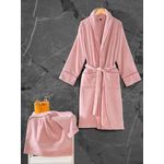 Casa si Gradina - Textile si covoare - Textile baie - Halate de baie - Set halat de baie, L'essentiel Maison, pudra, m-l, 100% bumbac, prosop 50x90 cm - Infinity.ro