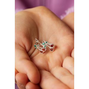 Cercei, Heliophilia, femei, argint 925, verde, rosu, argintiu