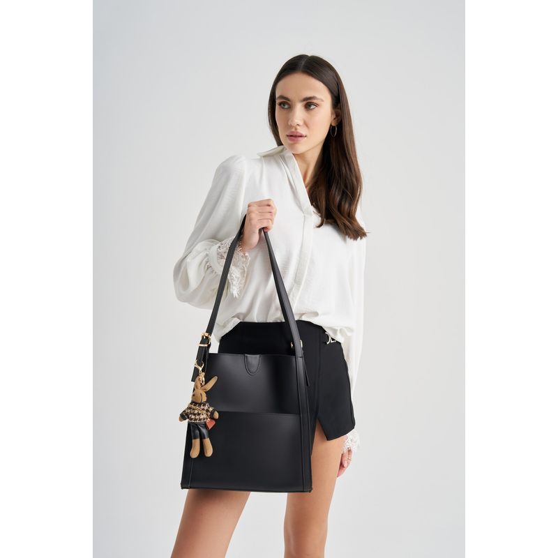 Fashion, accesorii si bijuterii - Femei - Accesorii femei - Genti si rucsacuri femei - Geanta tote, Lucky Bees, piele polivinilica, negru, 28x10x31 cm - Infinity.ro