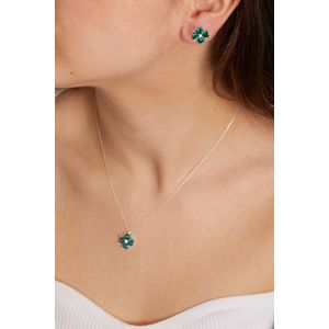 Set colier si cercei, Heliophilia, argint 925, verde, unica