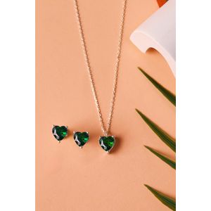 Set colier si cercei, Heliophilia, argint 925, verde, zircon, marime universala