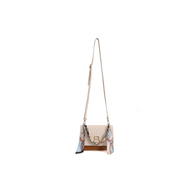 Fashion, accesorii si bijuterii - Femei - Accesorii femei - Genti si rucsacuri femei - Geanta crossbody, Lucky Bees, dama, crem si cafeniu, 23x10x16 cm, piele poliuretanica - Infinity.ro