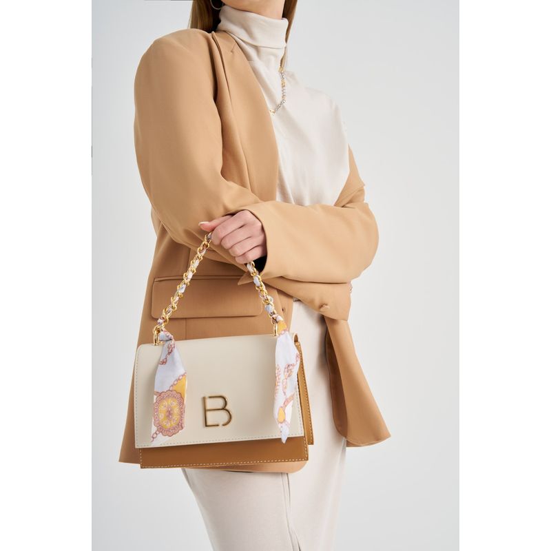 Fashion, accesorii si bijuterii - Femei - Accesorii femei - Genti si rucsacuri femei - Geanta crossbody, Lucky Bees, dama, crem si cafeniu, 23x10x16 cm, piele poliuretanica - Infinity.ro