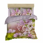 Casa si Gradina - Textile si covoare - Lenjerii de pat - Seturi de lenjerie - Set lenjerie pat dublu, L'essentiel Maison, verde lila alb, 200x220 cm, microsatina poliester si bumbac, imprimare 3d - Infinity.ro