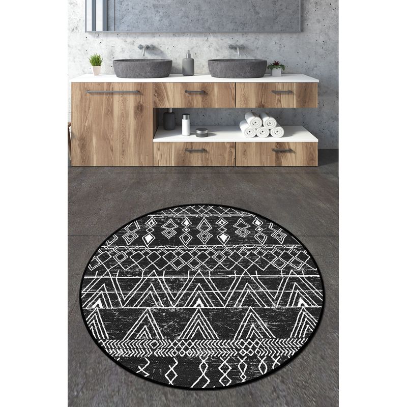 Casa si Gradina - Textile si covoare - Covoare - Covorase baie - Covoras de baie, L'essentiel Maison, negru antracit alb, 80 cm, 100% poliester, antiderapant - Infinity.ro