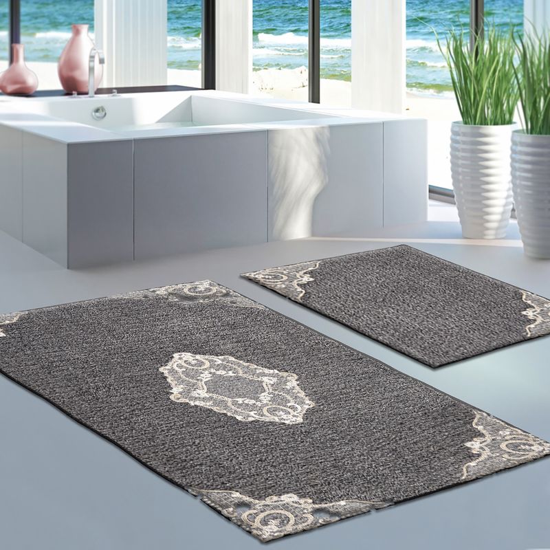 Casa si Gradina - Textile si covoare - Covoare - Covorase baie - Set covorase de baie, L'essentiel Maison, antracit, 50x60 cm si 60x100 cm, 100% poliester, antiderapant, 394ANR1516 - Infinity.ro