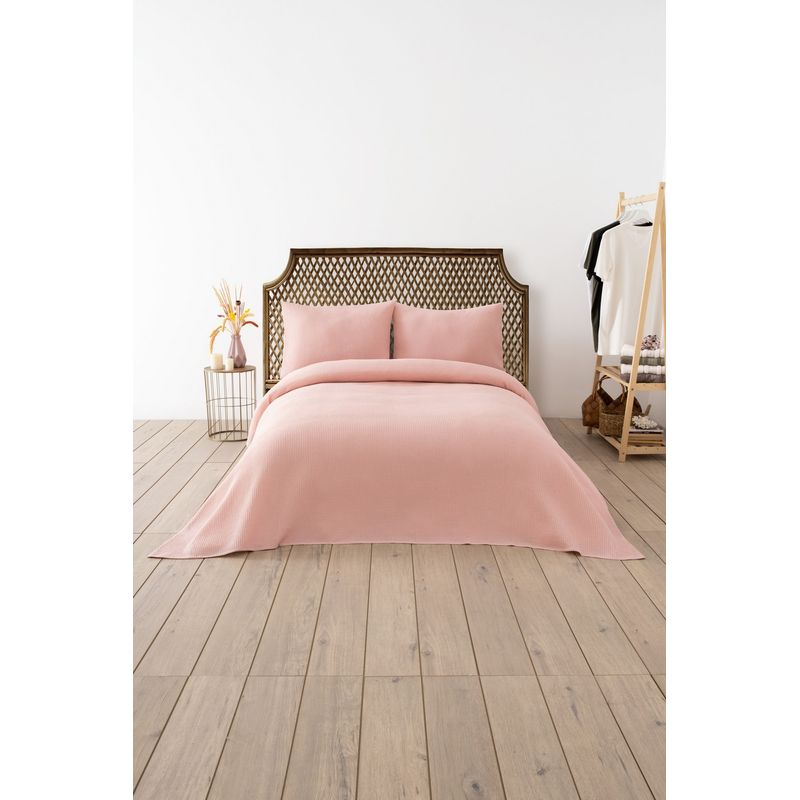 Casa si Gradina - Textile si covoare - Pături și cuverturi - Cuverturi - Cuvertura dubla pique, L'essentiel Maison, pudra, 200x220 cm, 70% bumbac 30% poliester - Infinity.ro