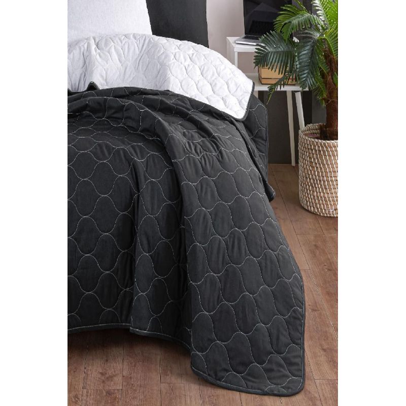 Casa si Gradina - Textile si covoare - Pături și cuverturi - Cuverturi - Set cuvertura pat single, L'essentiel Maison, negru si gri, 160x220 cm, bumbac si poliester - Infinity.ro
