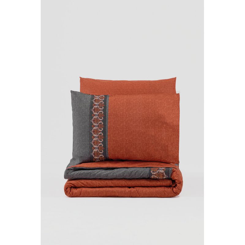 Casa si Gradina - Textile si covoare - Lenjerii de pat - Seturi de lenjerie - Set lenjerie pat dublu, L'essentiel Maison, rosu tigla si gri, 200x220 cm, bumbac 100% ranforce - Infinity.ro