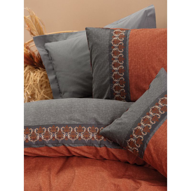 Casa si Gradina - Textile si covoare - Lenjerii de pat - Seturi de lenjerie - Set lenjerie pat dublu, L'essentiel Maison, rosu tigla si gri, 200x220 cm, bumbac 100% ranforce - Infinity.ro