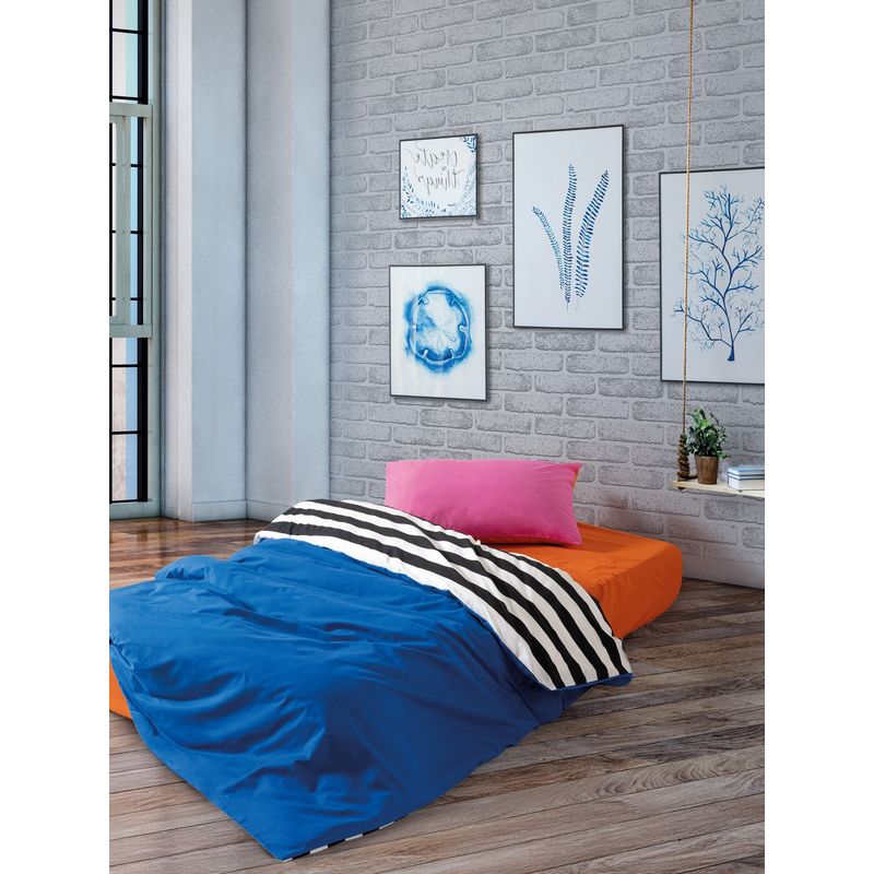 Casa si Gradina - Textile si covoare - Lenjerii de pat - Seturi de lenjerie - Set lenjerie pat single, L'essentiel Maison, albastru alb negru, 160x220 cm, 100% bumbac ranforce - Infinity.ro